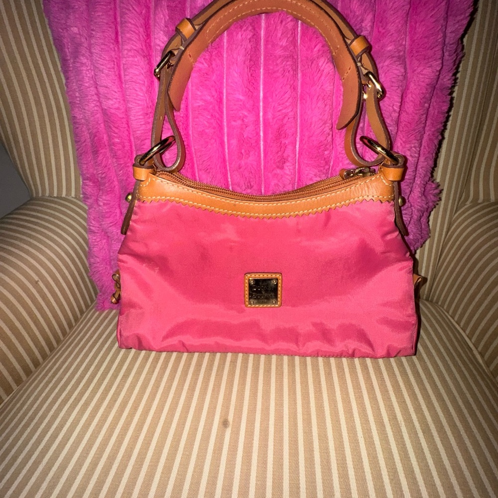 Dooney & Bourke Pink and Tan Shoulder Bag with Gold Accents